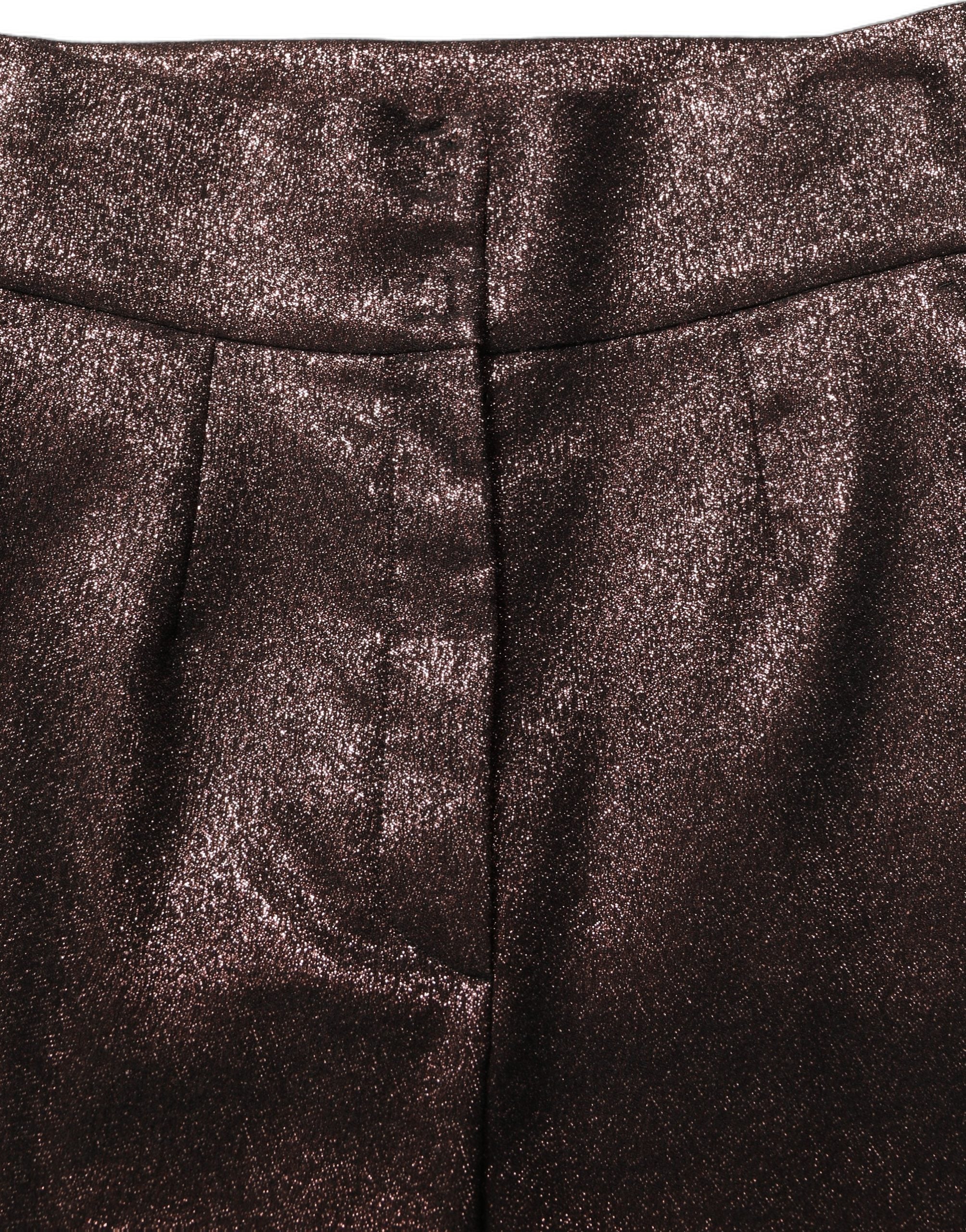 Metallic High-Waist Tapered Trousers — Brown
