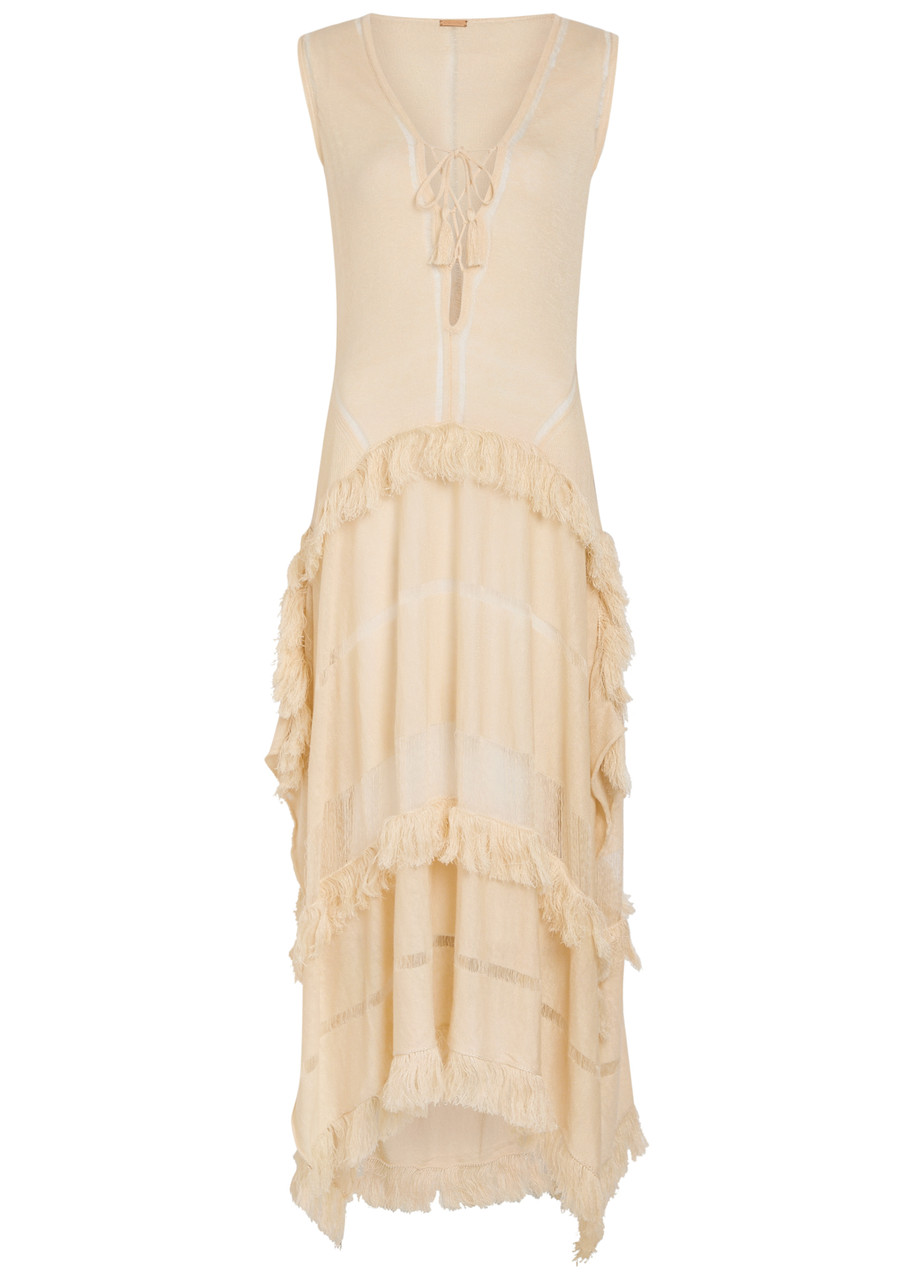 Ladder Effect Fine-knit Linen-blend Maxi Dress