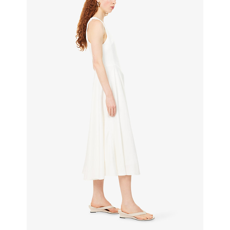 Womens Scoop-Neck Cinched Woven Midi Dress