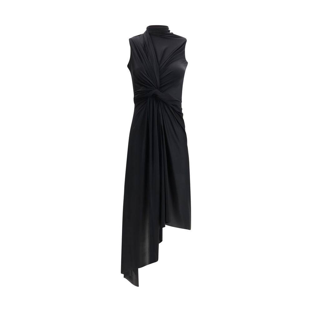 Asymmetrical Draped Polyamide Dress — Black