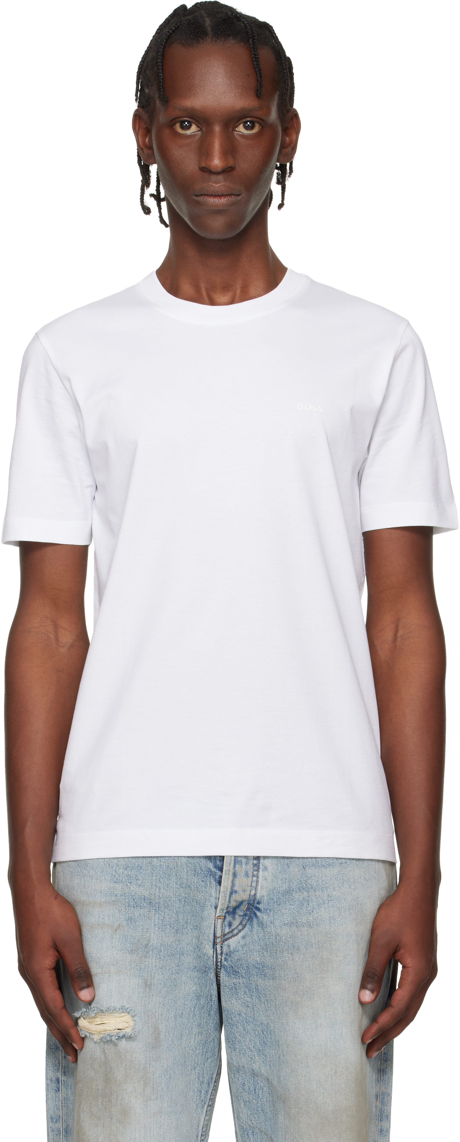 White Logo Detail Cotton-Jersey T-shirt