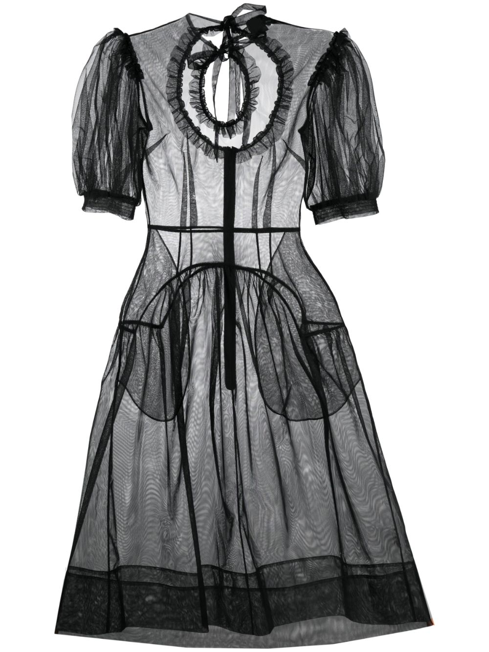 Semi-sheer puff-sleeve dress - Black
