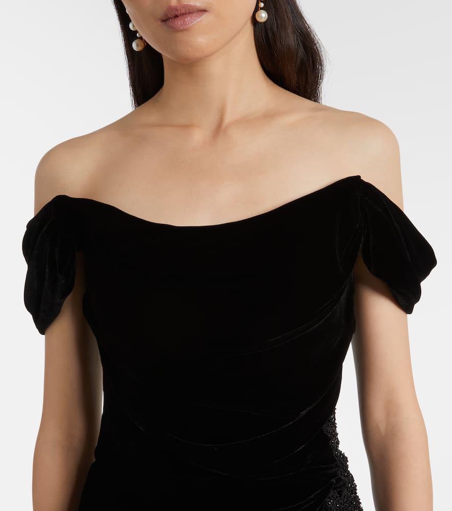 Embellished off-shoulder velvet gown