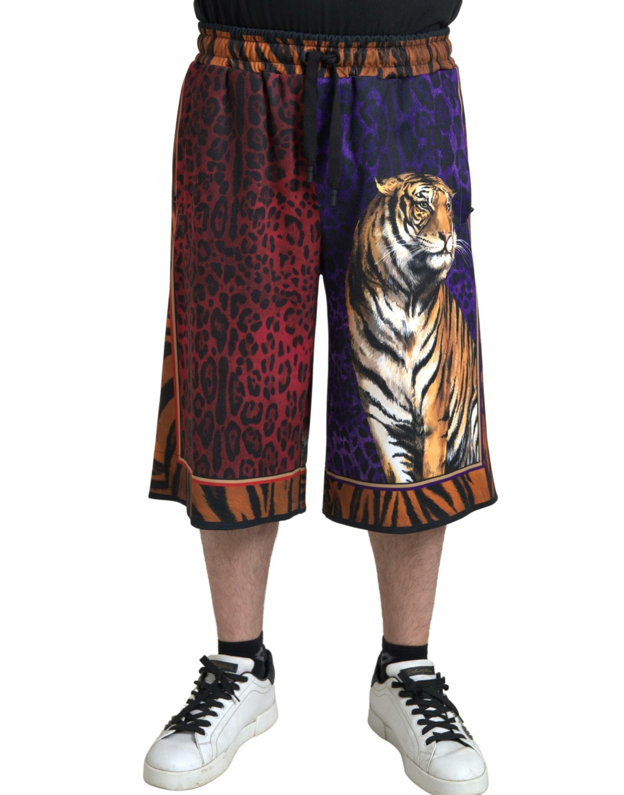 Tiger-Print Colorblock Bermuda Shorts — Multicolor