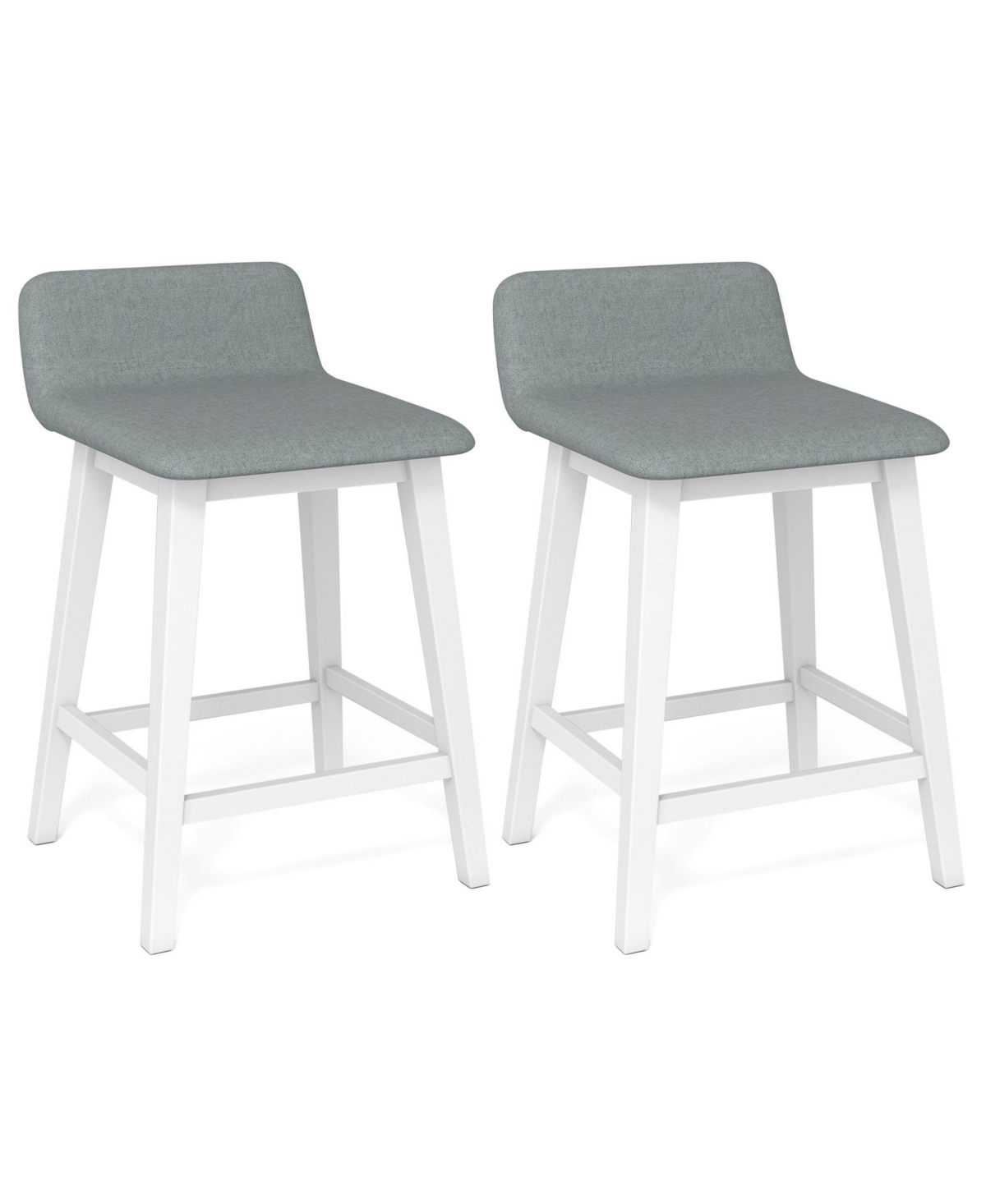 Set of 2 Counter Height Bar Stools with Low Back Support, Kitchen Island Pub Chairs - White, Grey