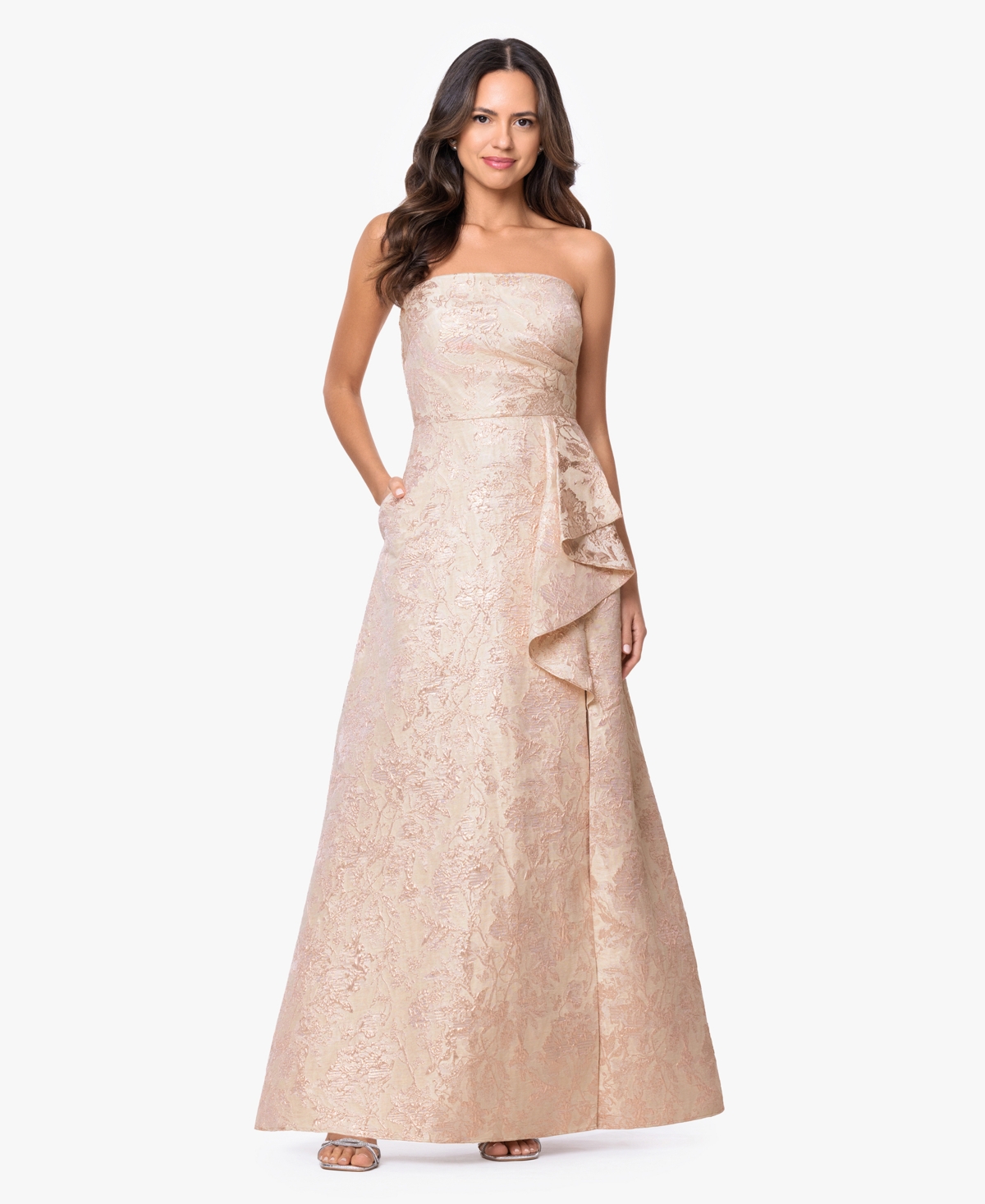 Women's Strapless Brocade Gown - Champ/Gold