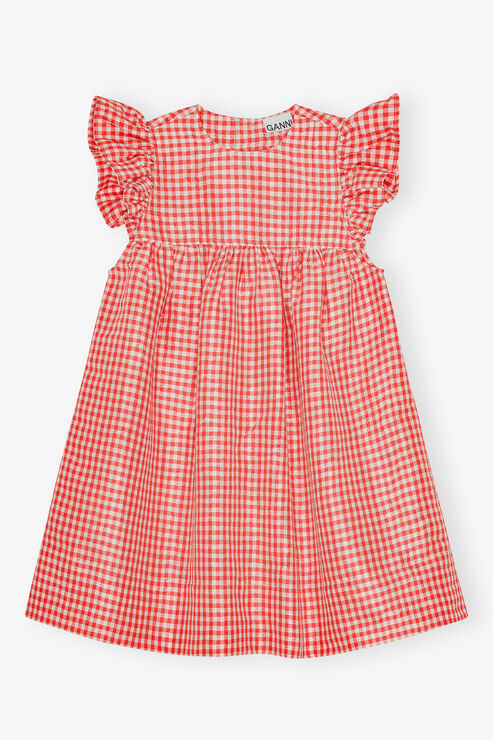 Red Crinkled Check Taffeta Dress