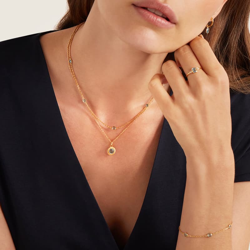 Gemstone Pendant Necklace in Swiss Blue Topaz & 18ct Gold Vermeil