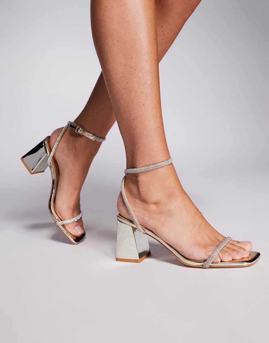 Ciel mirror diamante low block heeled sandals in gold