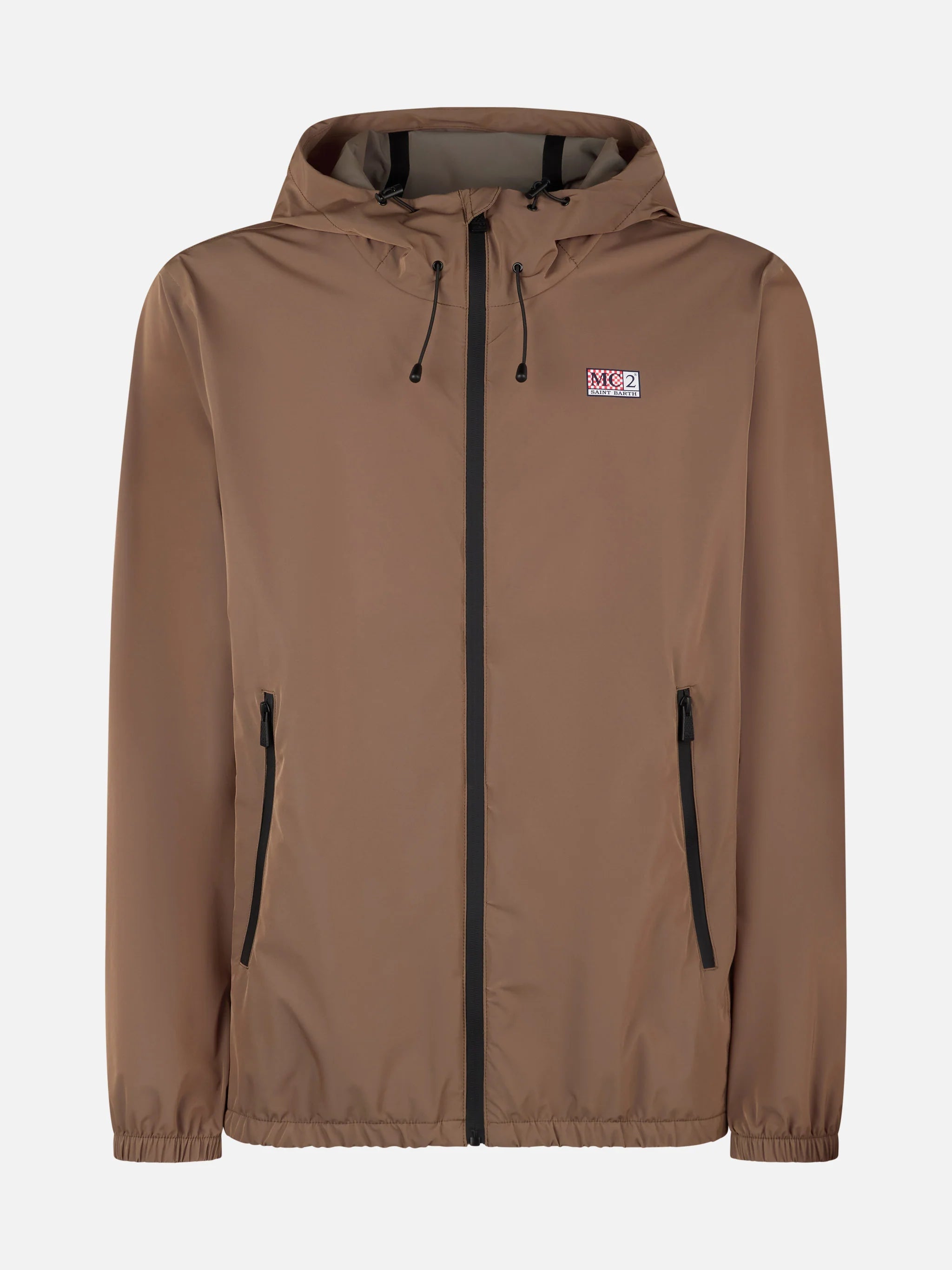 Man Hooded Lightweight Khaki Green Fabric Windbreaker Sloop Brown Jacket - Men