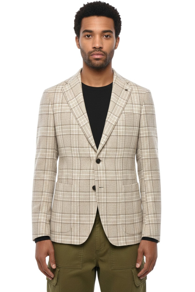 Light Beige Notched Lapel Blazer