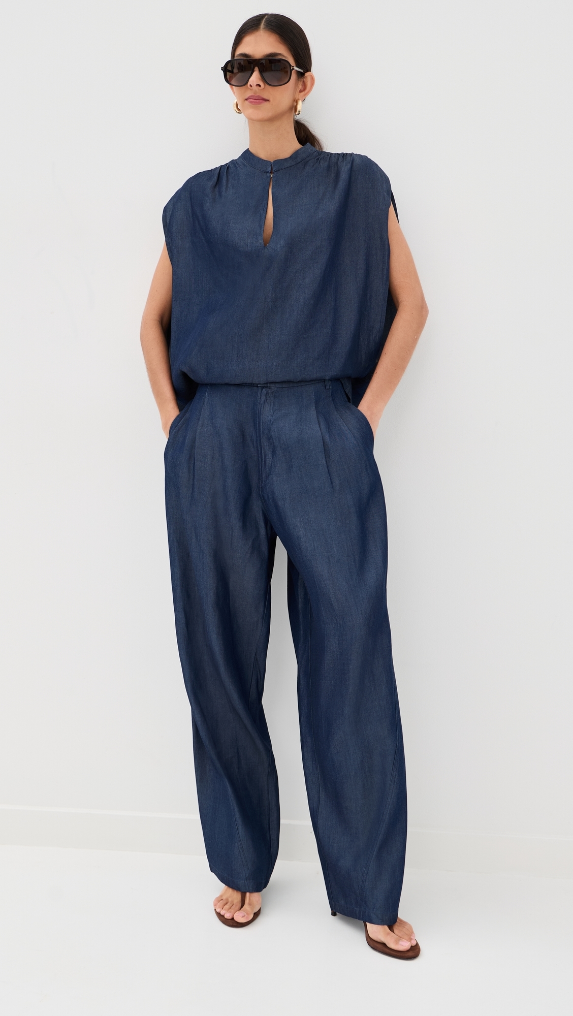 Phebe Chambray Wide Leg Pants Blue Denim