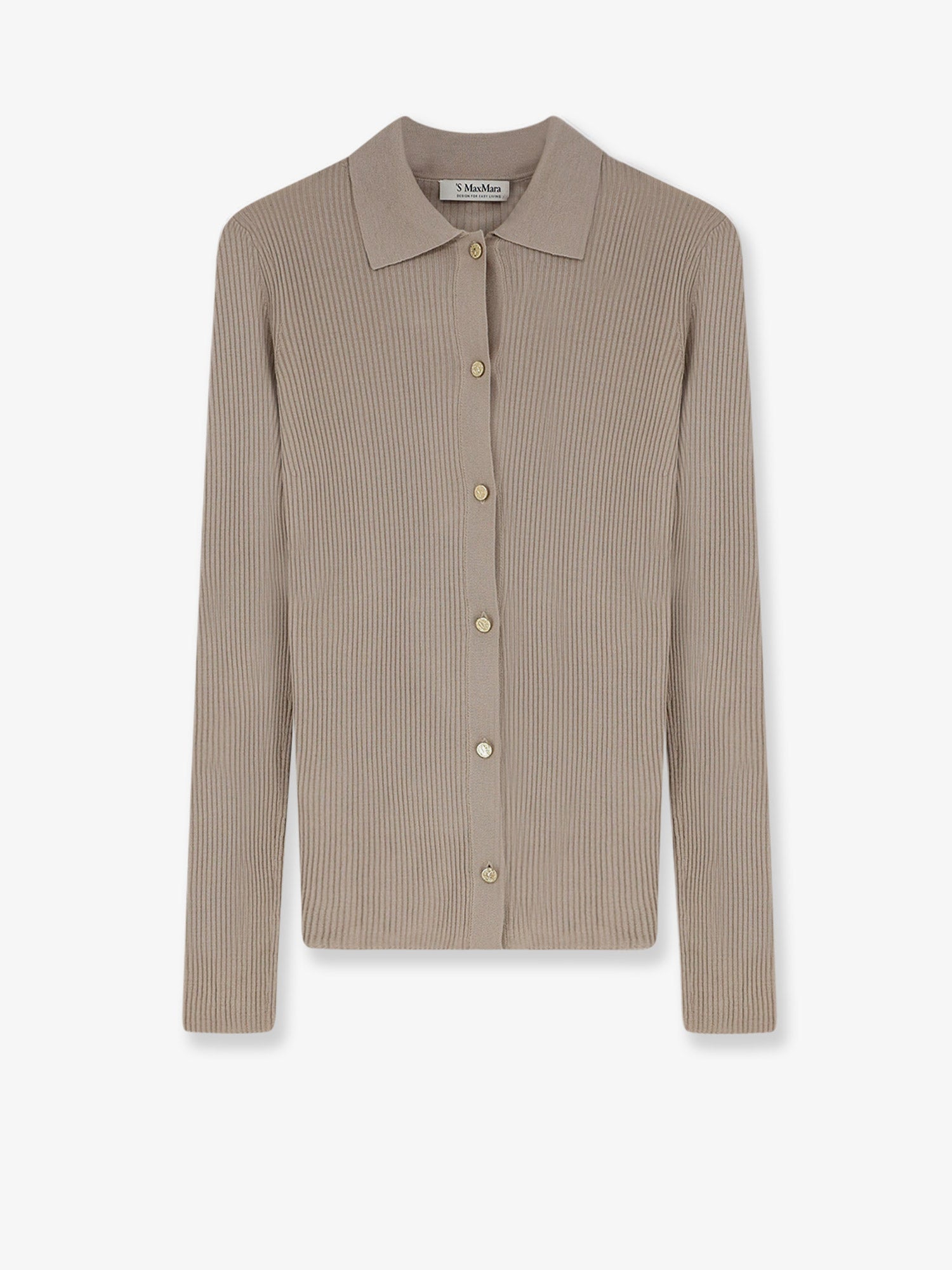 Virgin Wool Ribbed Cardigan — Beige