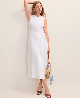 Ann Taylor Button Midi Dress in Linen Blend