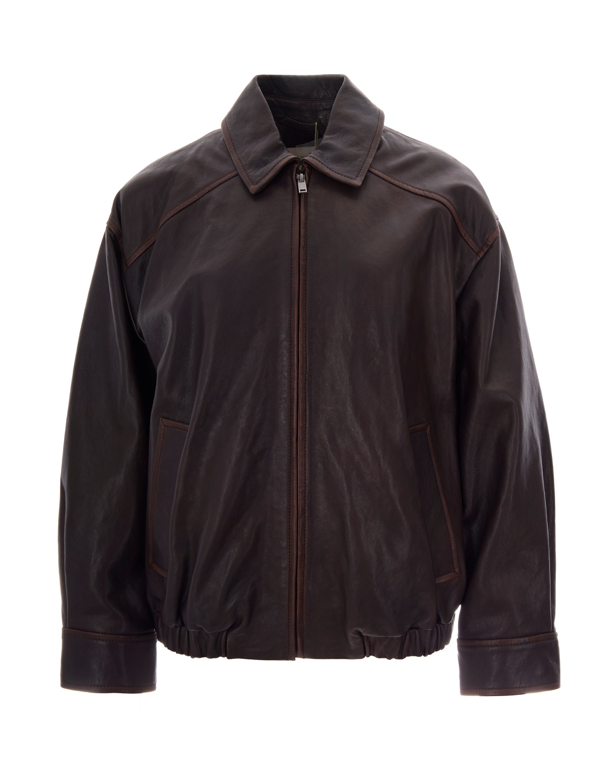 Nappa Leather Bomber Jacket — Brown