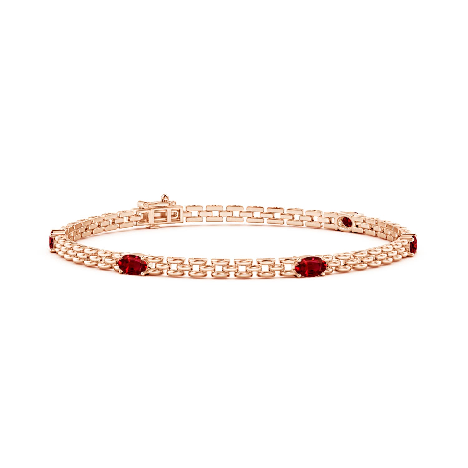 Angara 1.25 Carats Five Stone Oval Ruby Station Link Bracelet in 14K Rose Gold