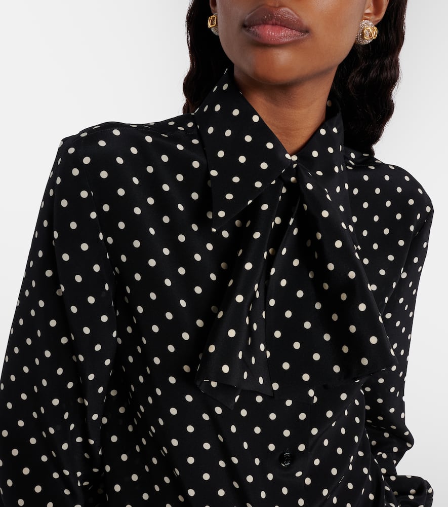 Bow-detail polka-dots silk shirt