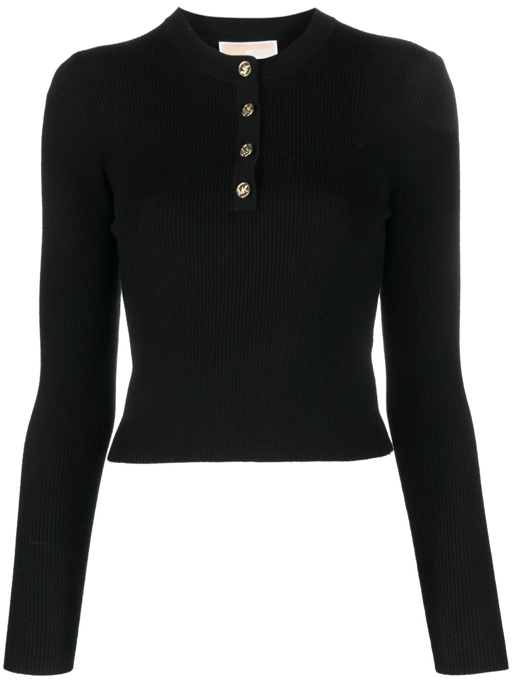 Button-fastening long-sleeve top - Black