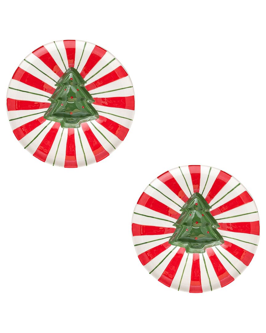 Set Of 2 Peppermint Tree Chip & Dip Plate