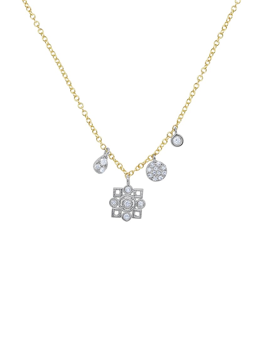 14K Two-Tone 0.12 Ct. Tw. Diamond Flower Necklace