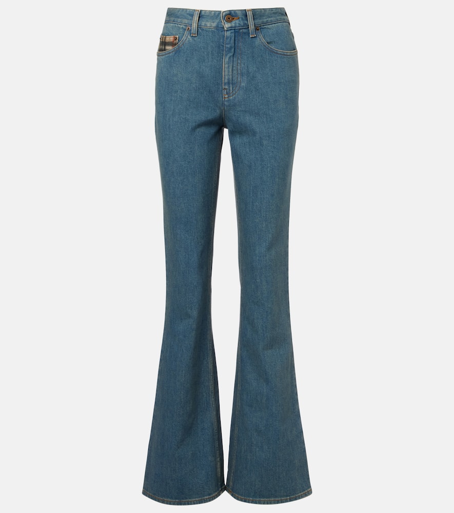Check flared jeans