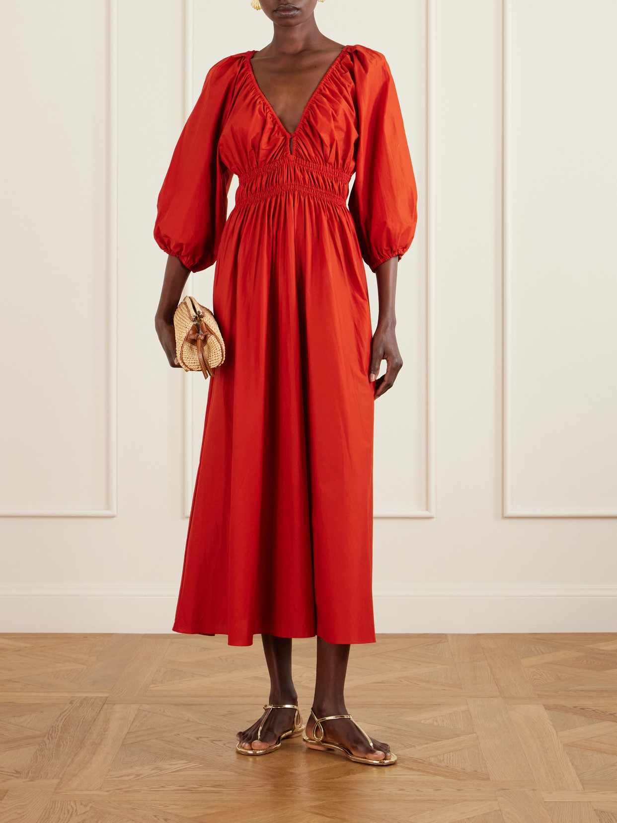 Shirred Organic Cotton-poplin Maxi Dress - 1