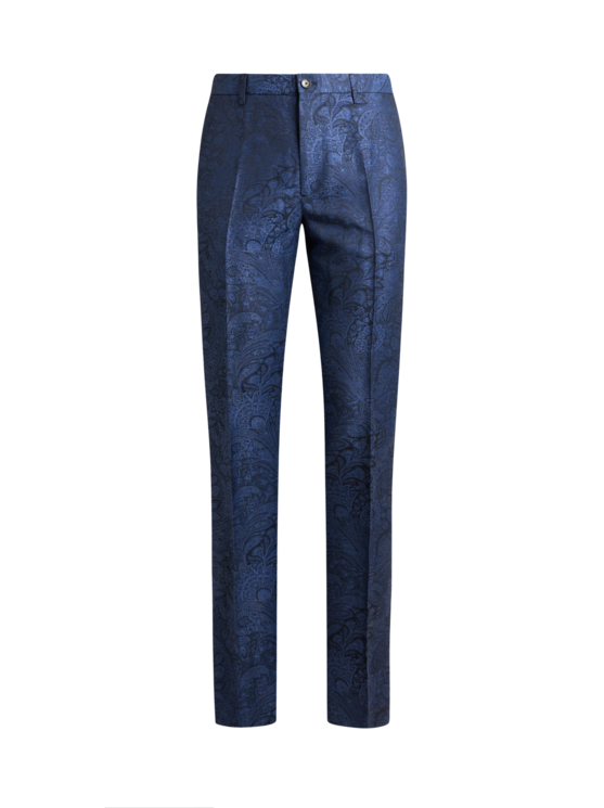 Linen And Cotton Jacquard Trousers With Floral Paisley Motif