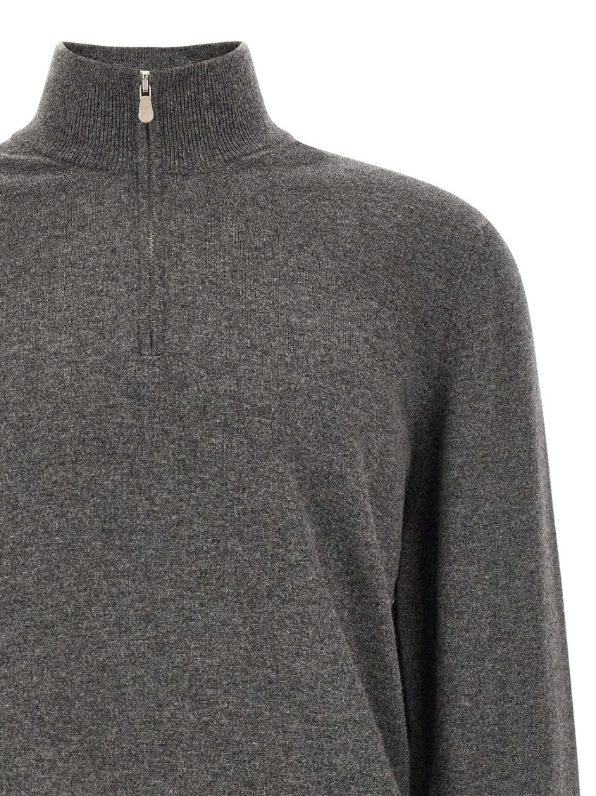 Grey Solid Mock Collar Sweater