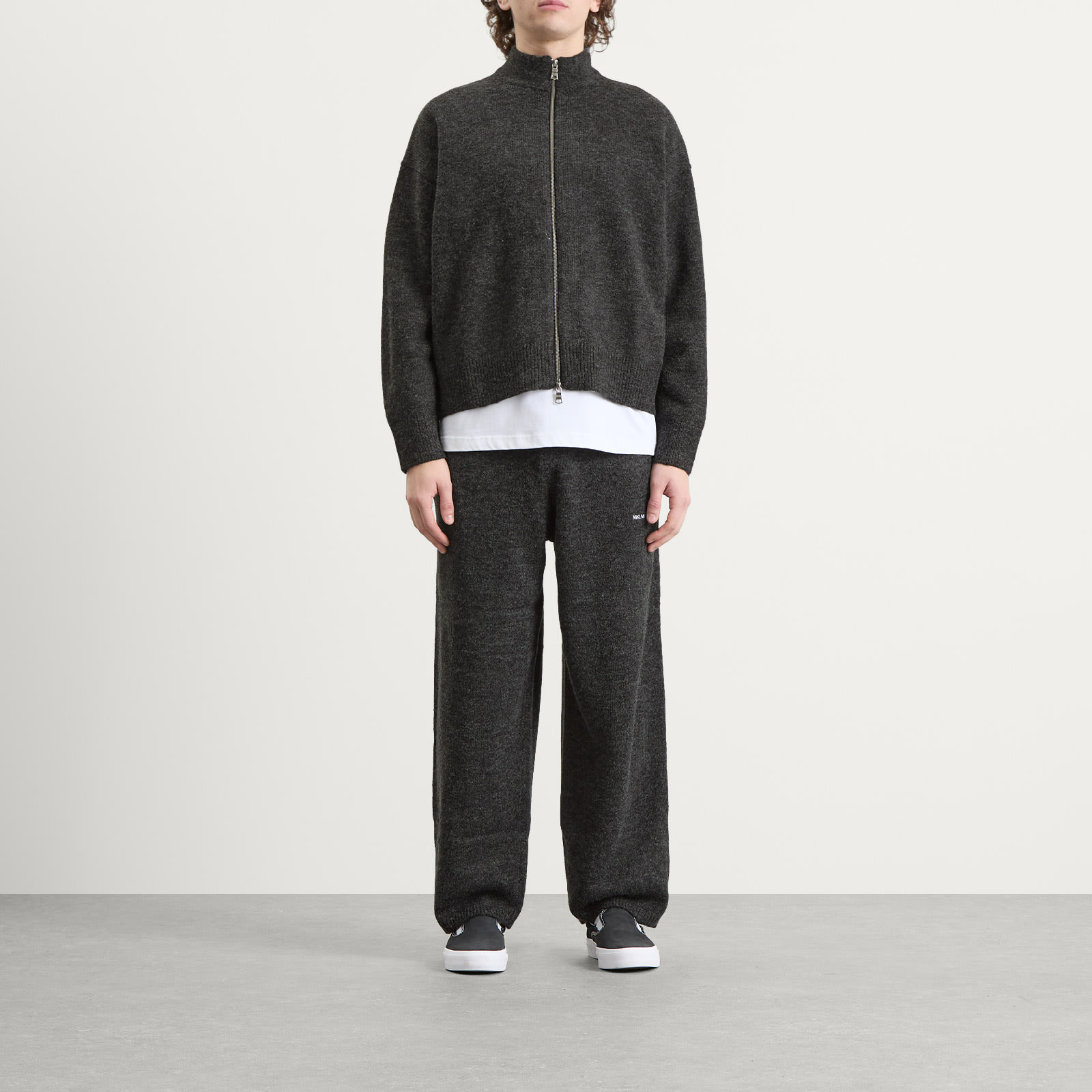 Men's Mohair Blend Knit Track Jacket Charcoal