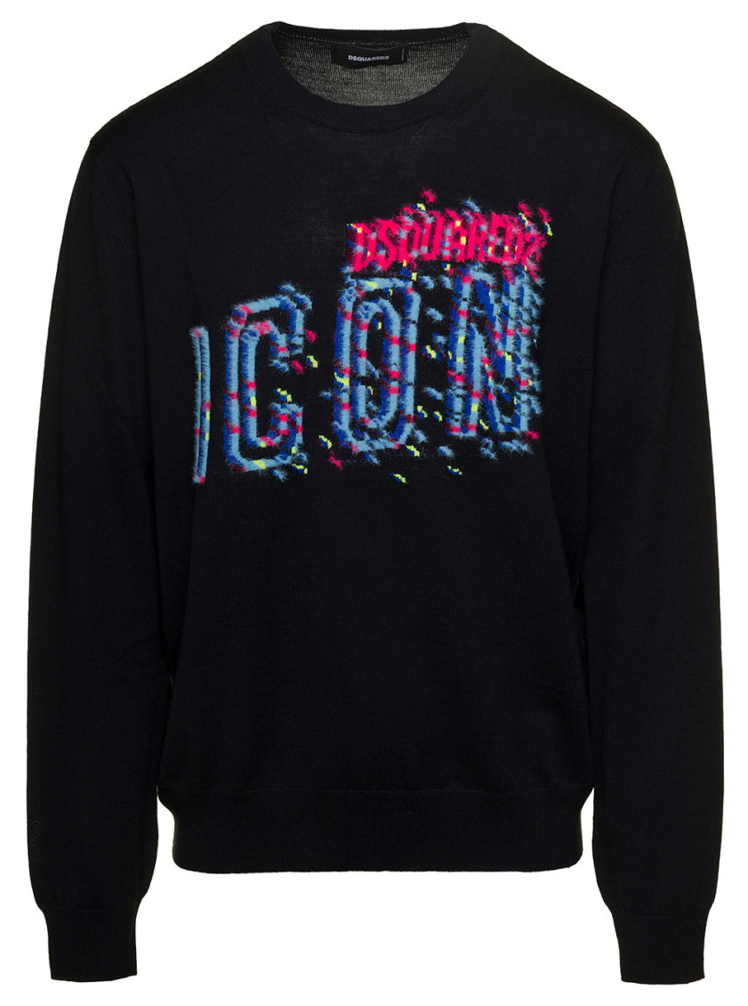 Black Crewneck Sweatshirt With d-squared2 Icon Print In Cotton Man