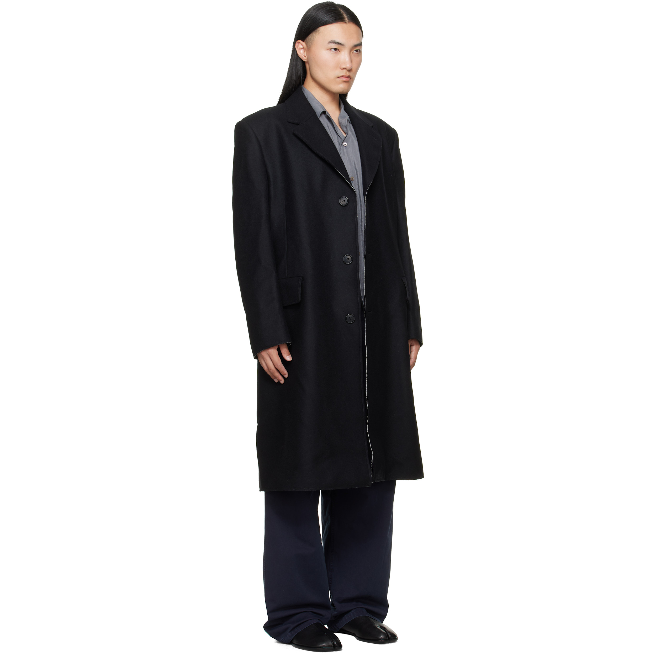 Black Wool Felt Single-Breasted Coat