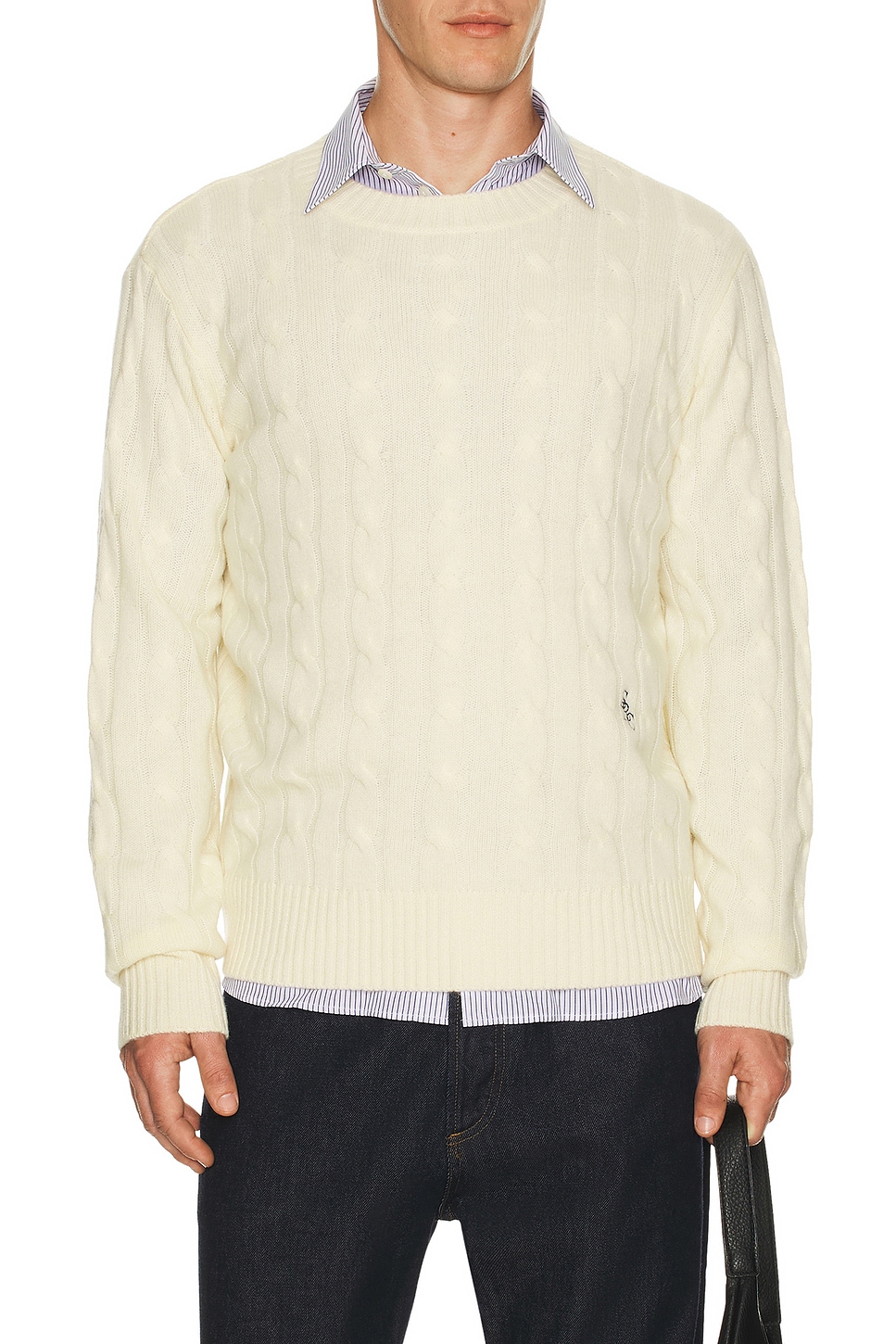 Sporty & Rich Cable Knit Cashmere Sweater in Ecru - Cream. M also in S, L, XL/1X