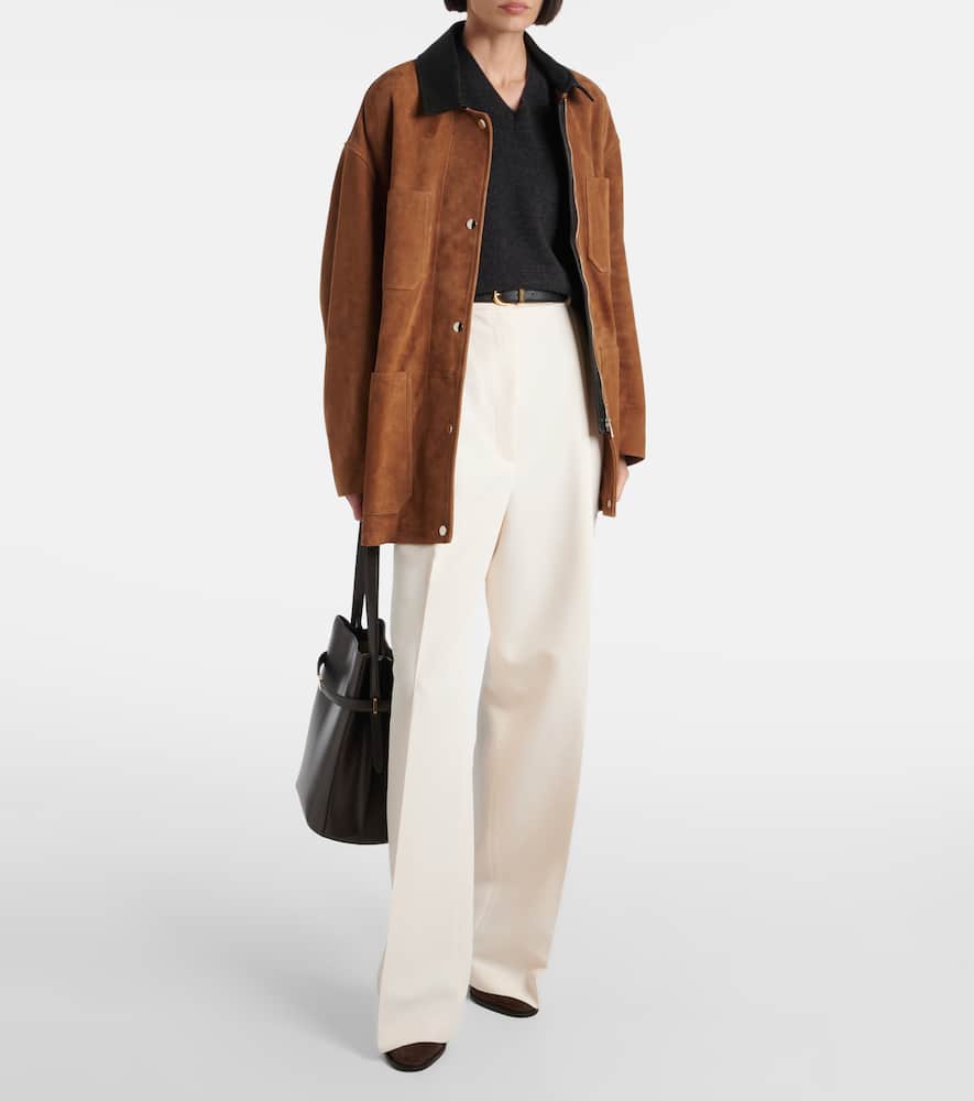 Barn leather-trimmed suede jacket