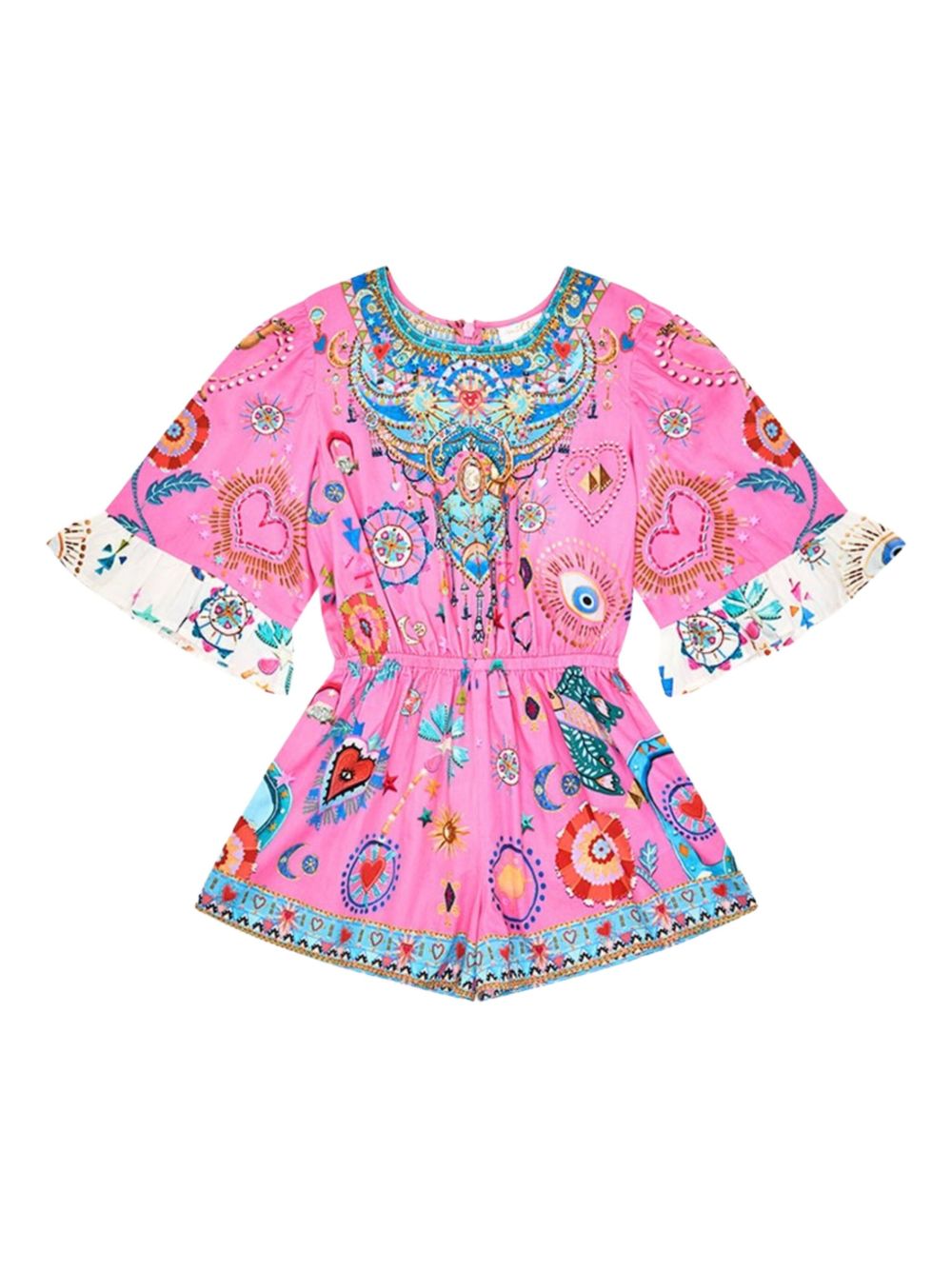 Graphic-print short-sleeve playsuit - Pink