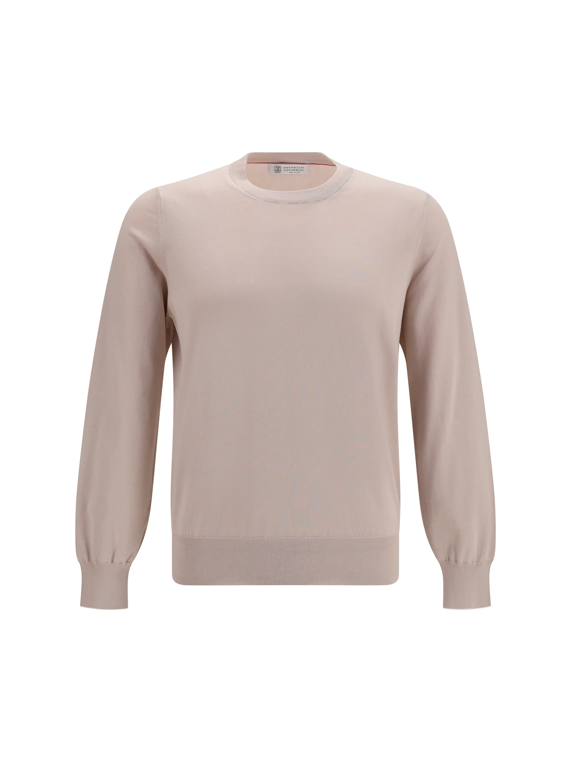 Ribbed Crew Neck Cotton Sweater — Beige