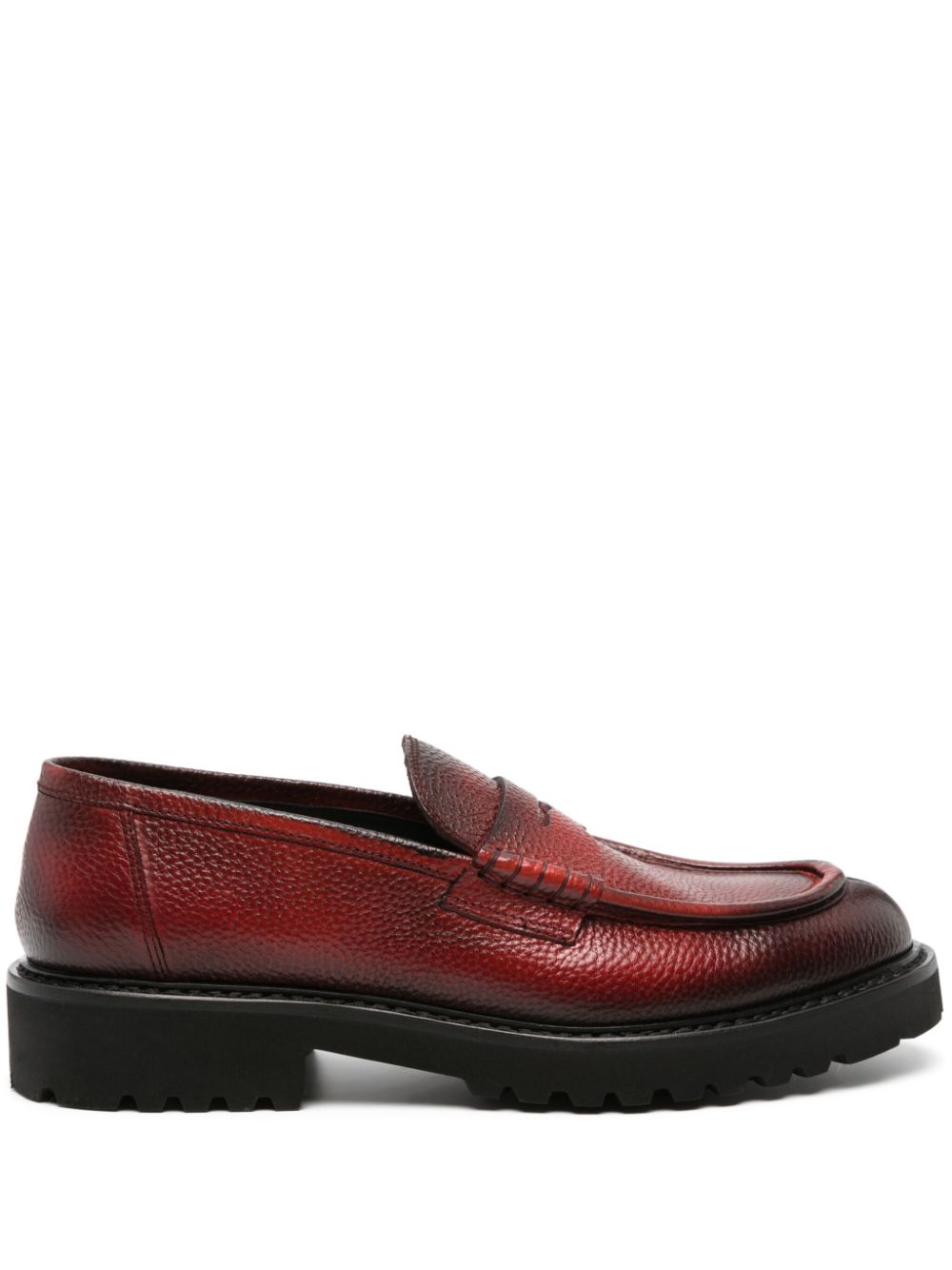 Burnished-finish leather loafers - Red