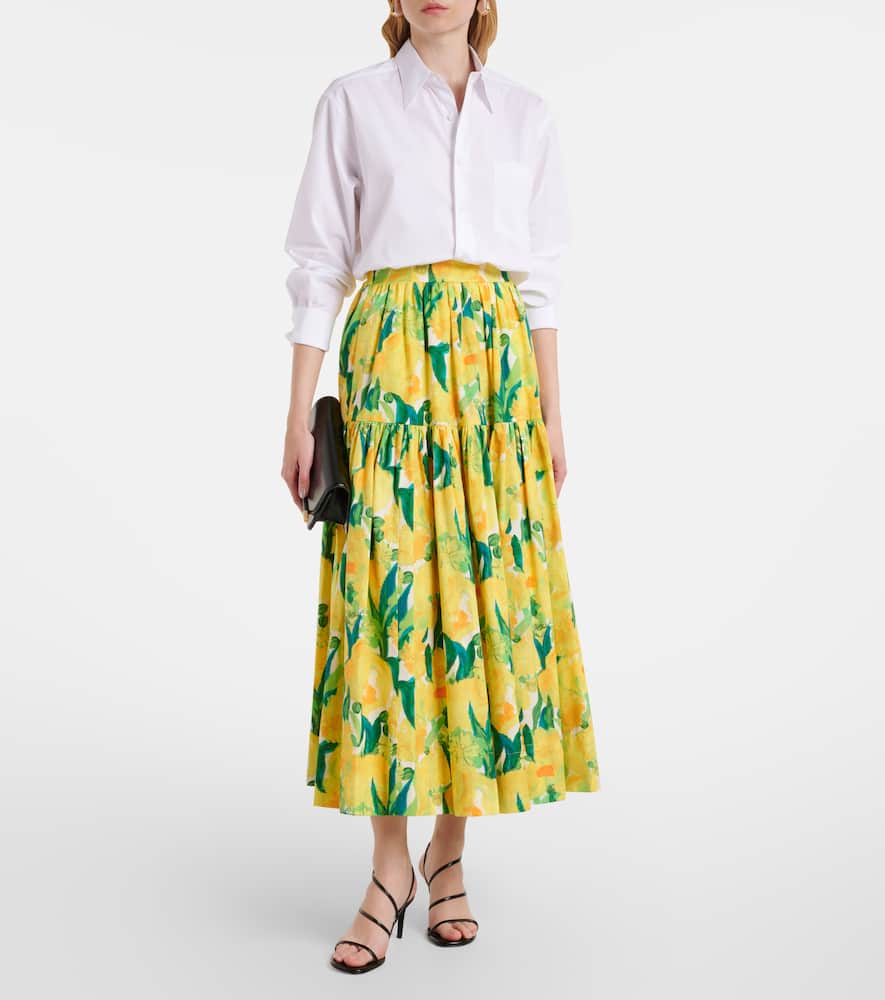 Oscar printed cotton poplin midi skirt