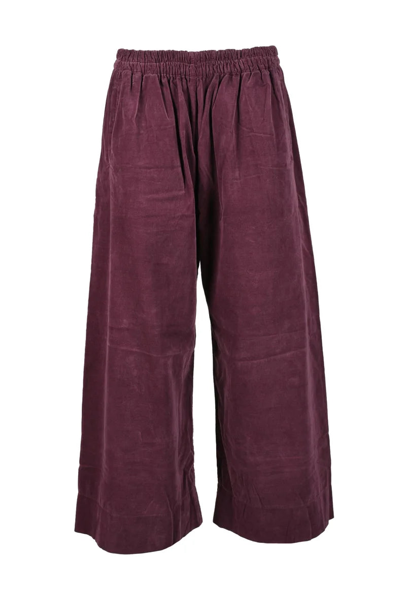 Wide-Leg Crop Trousers with Elastic Waistband and Pleated Detail