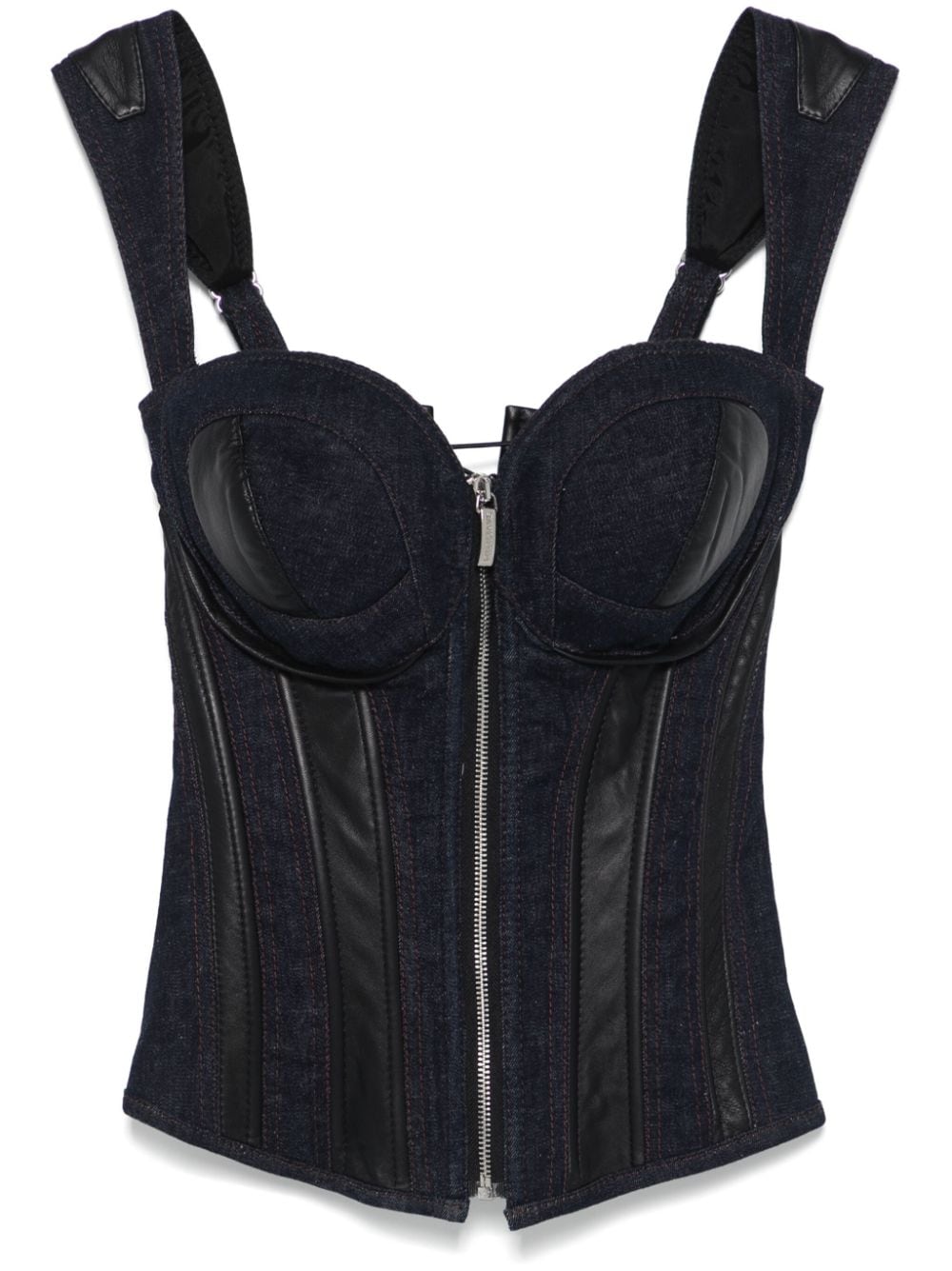 Leather-inserts denim corset - Blue