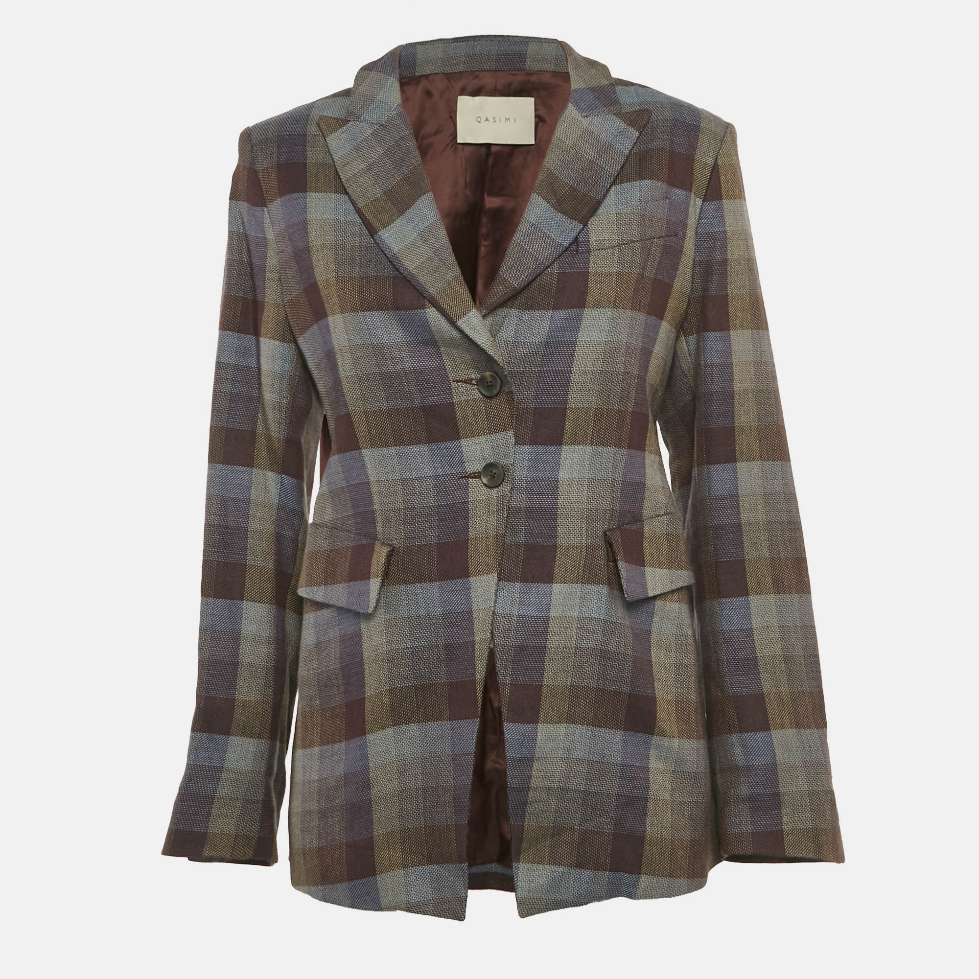 Qasimi Multicolor Plaid Wool Blend Single Breasted Blazer