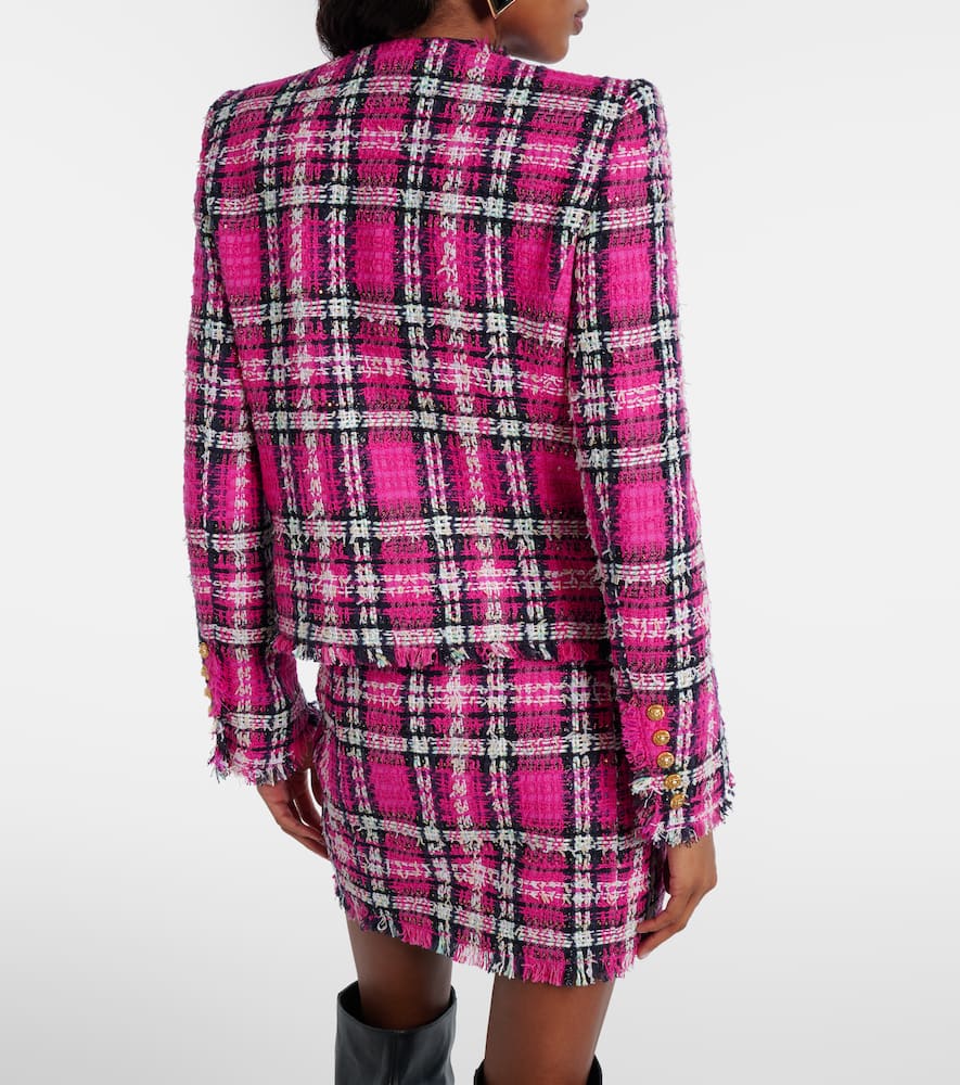 Checked cotton and wool-blend tweed jacket