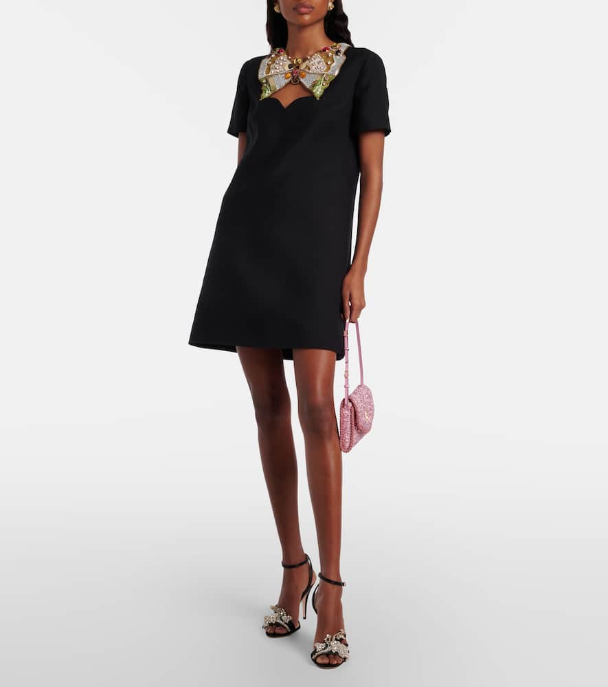 Embellished wool and silk minidress