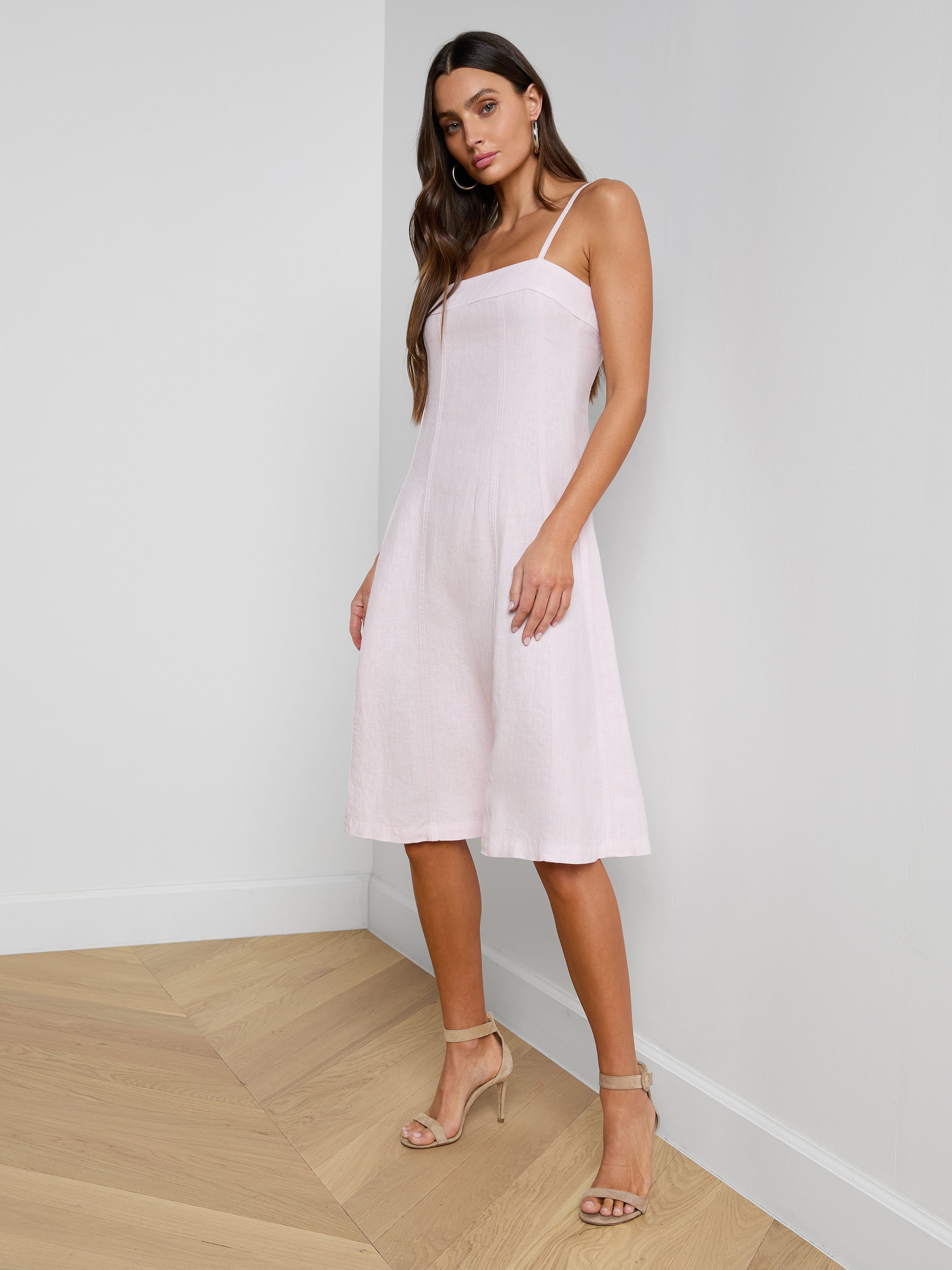 Mitzy Linen Midi Dress In Icy Lilac