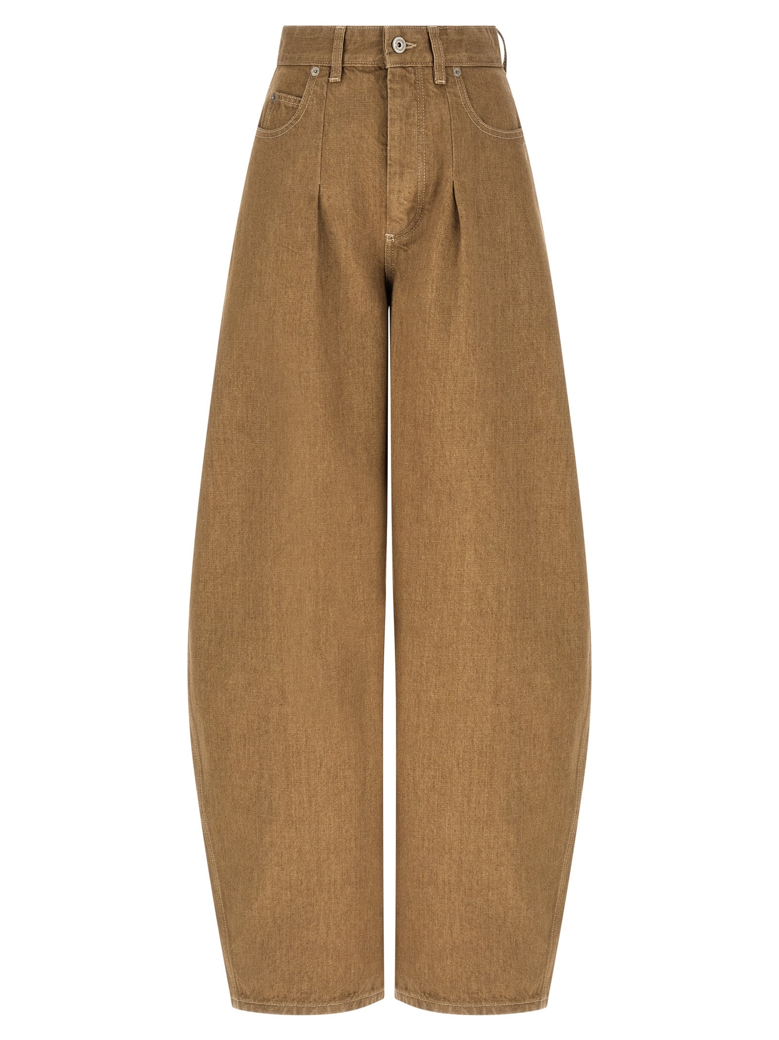 High-Waist Wide-Leg Cotton Denim Jeans — Beige
