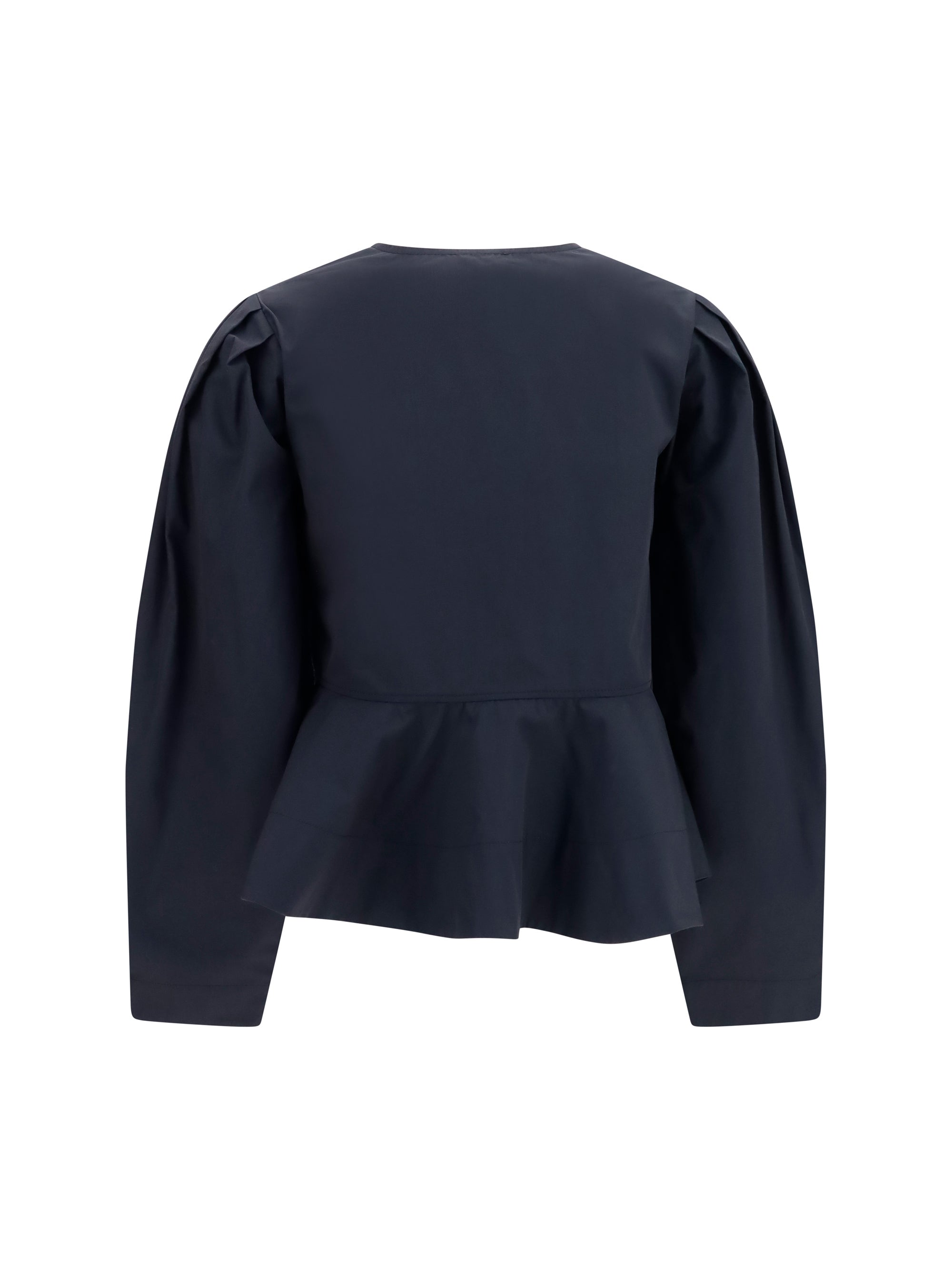 Cotton Poplin with Peplum Blouse — Black