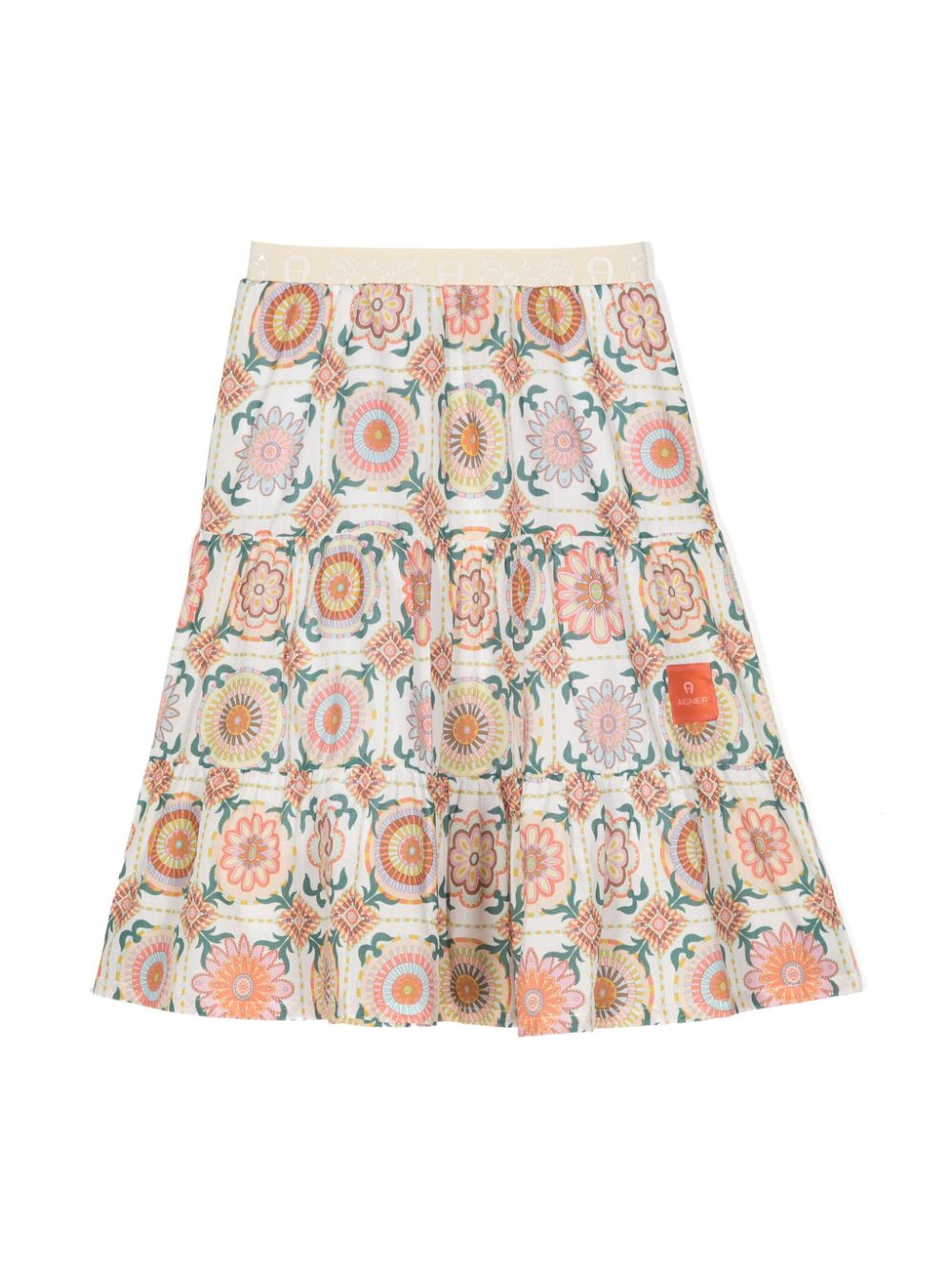 Tile-print cotton skirt - White
