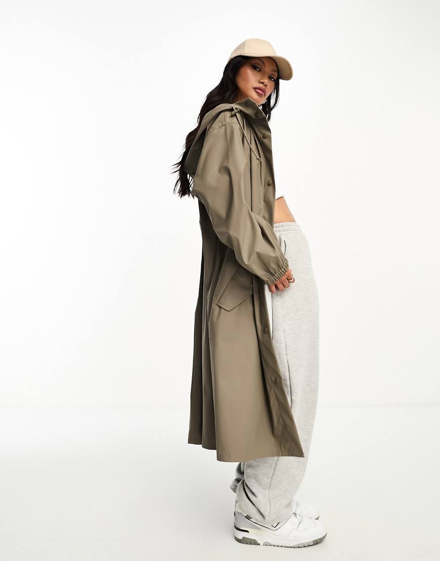 ASOS DESIGN rubberized rain parka coat in mushroom-Brown
