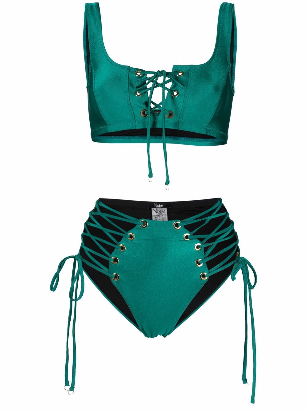 Lattice-strap metallic bikini set - Green