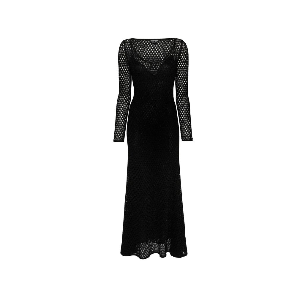 Metallic Fibre Lace Dress — Black