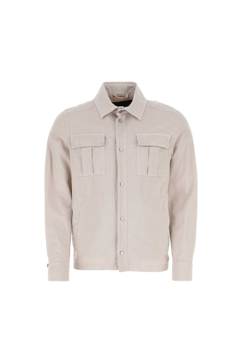 Cotton-Linen Overshirt Jacket — Beige